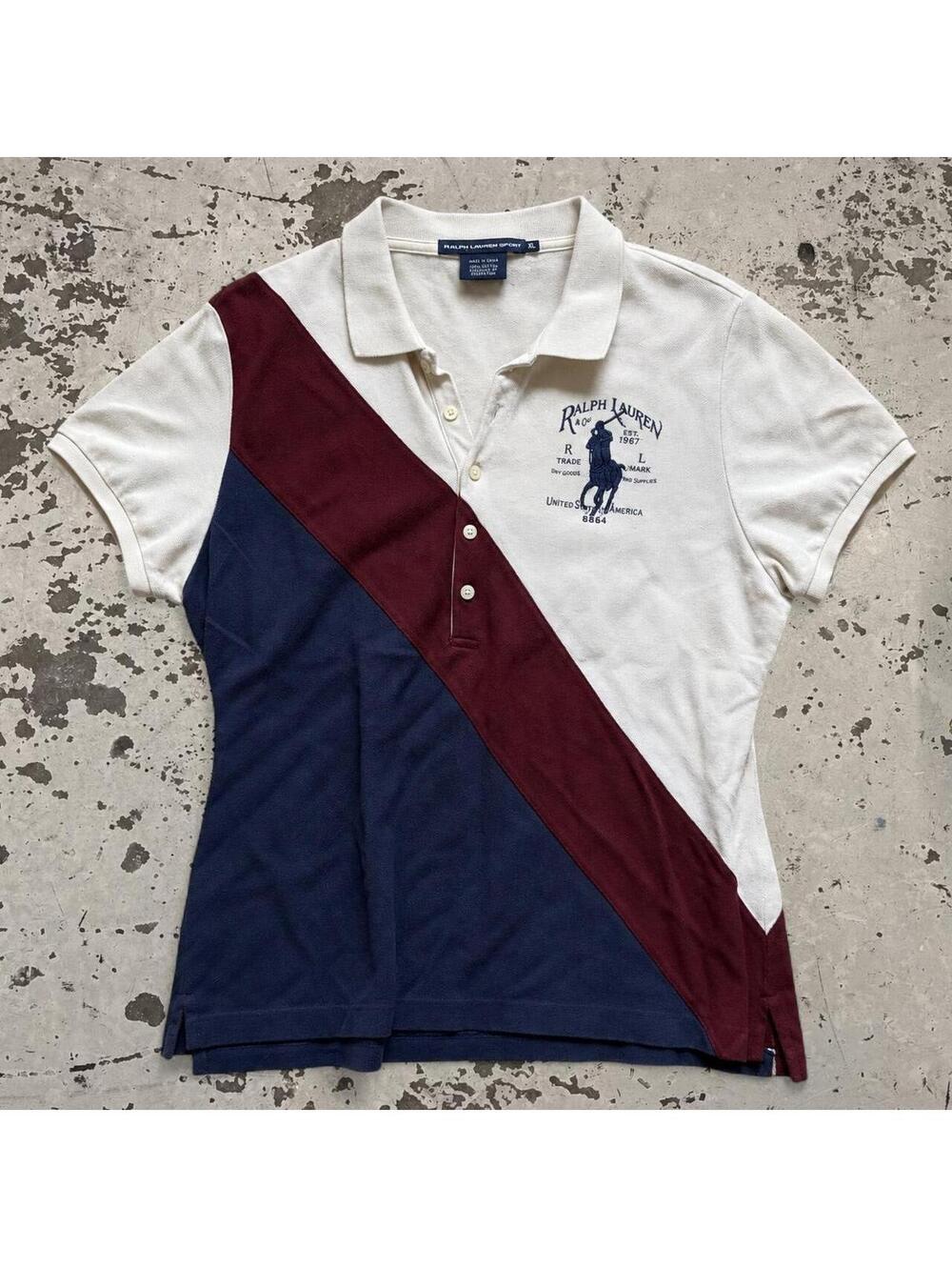 Women’s Y2K tight fitting polo Ralph Lauren Rugby multicolor shirt Size XL